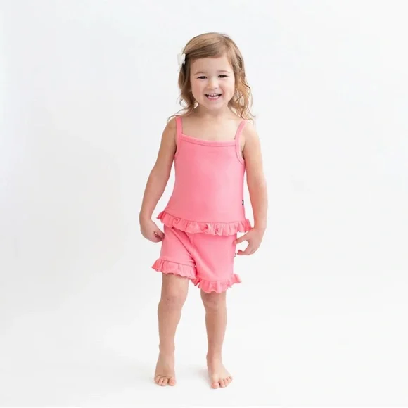 BNWT Kyte Baby Ribbed Ruffle Tank Set in Guava - Picture 2 of 7